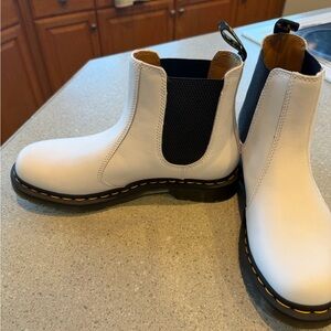 Doc Martens White Leather Boots with Black Elastic